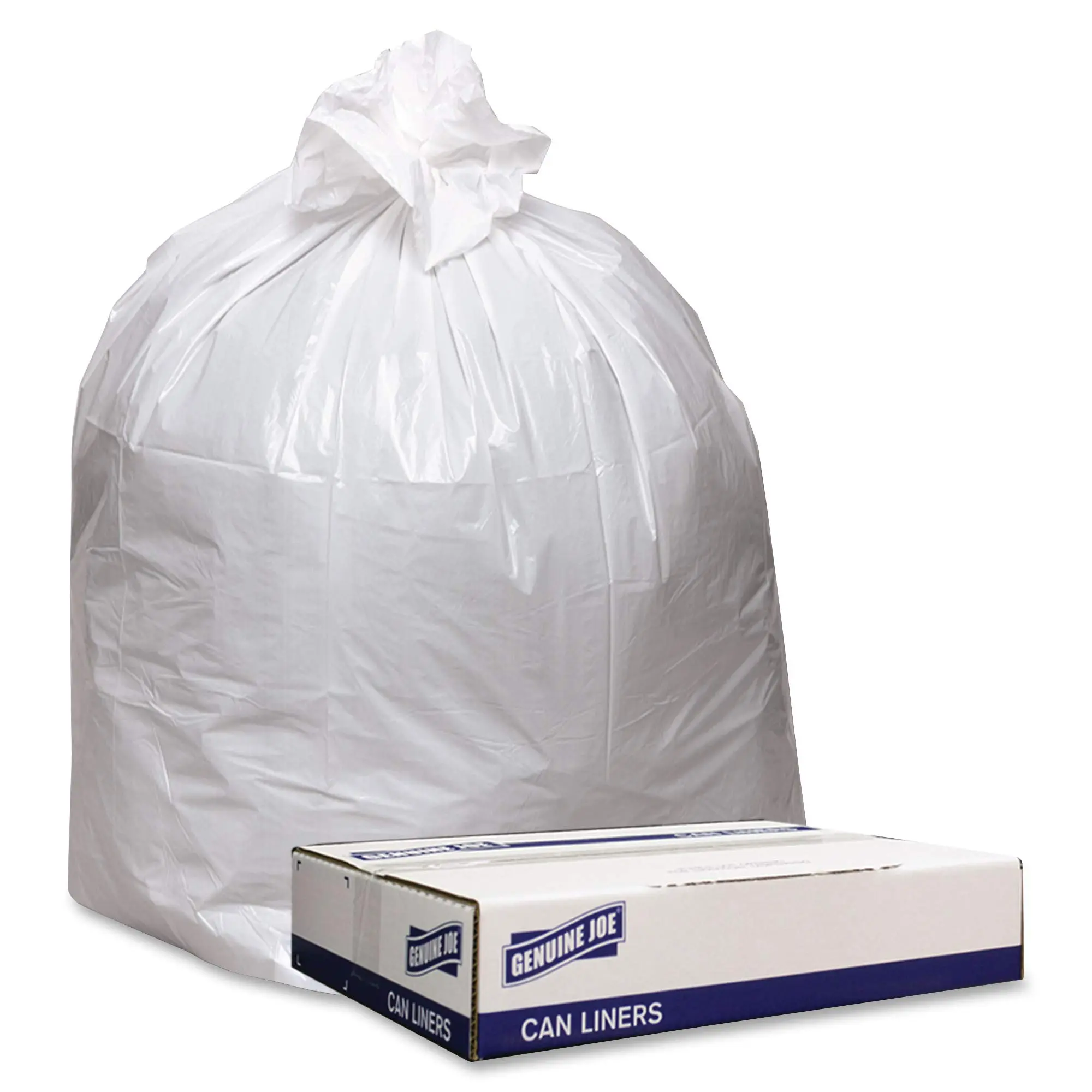 Genuine Joe Low Density White Can Liners, 45 gal Capacity, 40" Width x 46" Length x 0.90 mil (23 Micron) Thickness, White, 100 Count