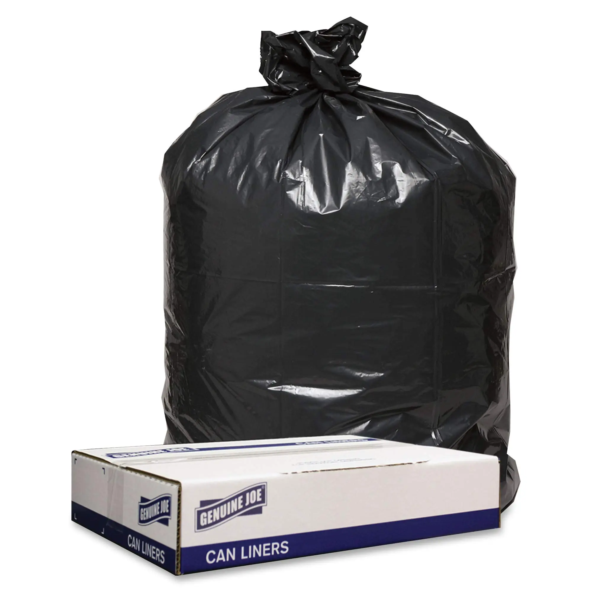 Genuine Joe Low Density Can Liners, 56 gal, 43" x 47", 1.20 mil, Black, 100 Count