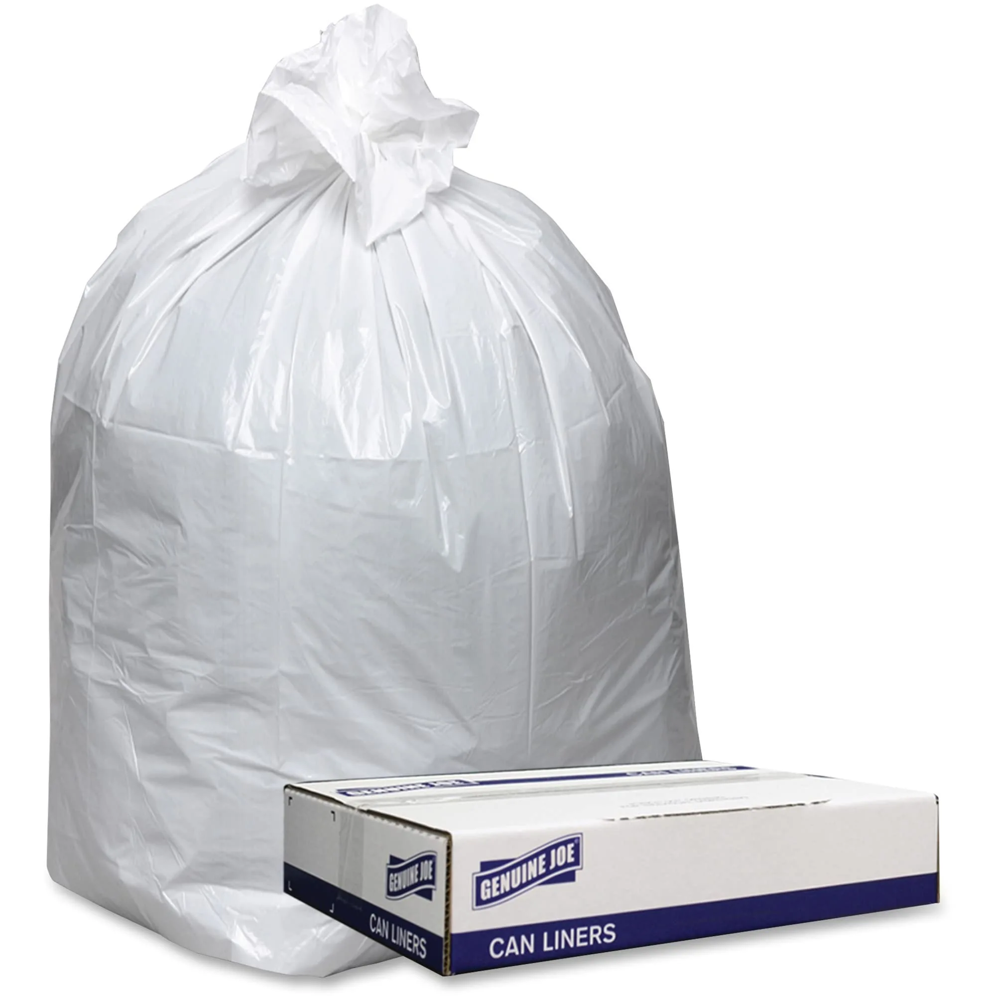 Genuine Joe Low Density White Can Liners, 60 Gal, 38" x 58", 0.90 mil, 100 Count