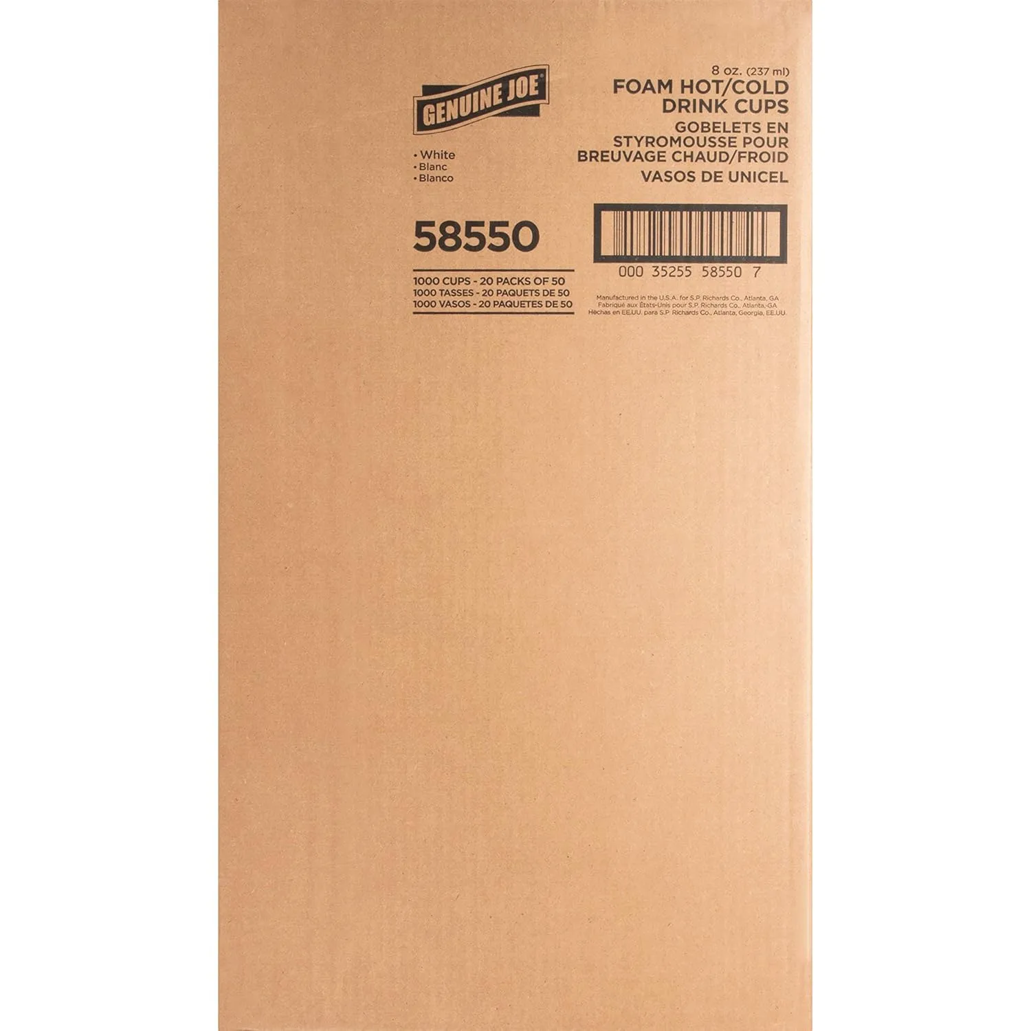 Genuine Joe Hot/Cold Foam Cups, 8 Oz, White - Carton of 1,000 (Model 58550)
