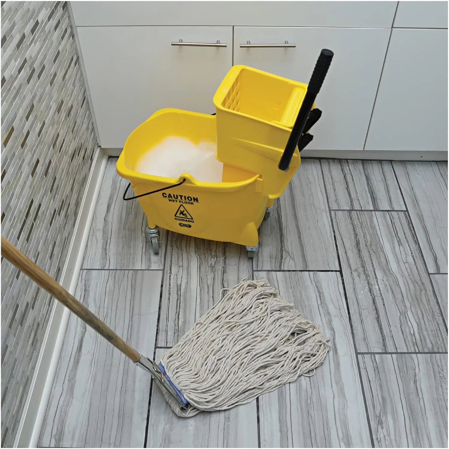 Genuine Joe GJO54201 Cotton Wet Mop with 60in Wood Handle