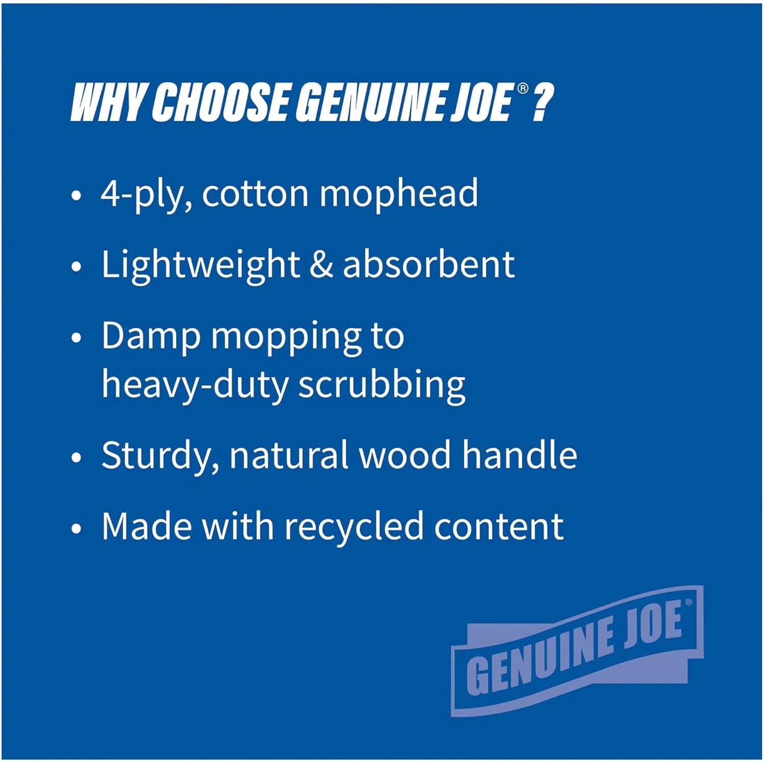 Genuine Joe GJO54201 Cotton Wet Mop with 60in Wood Handle