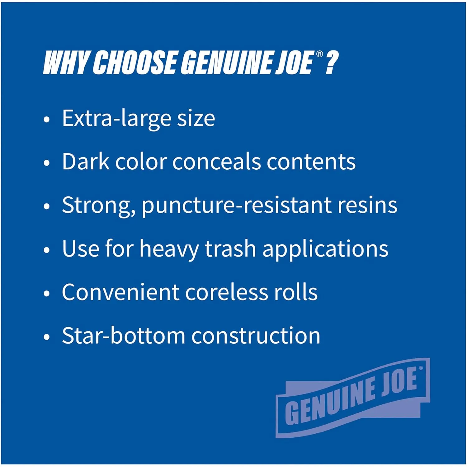 Genuine Joe Maximum Strength Trash Can Liners, 55 Gallon, 39 x 56 in, 50 Count, Black