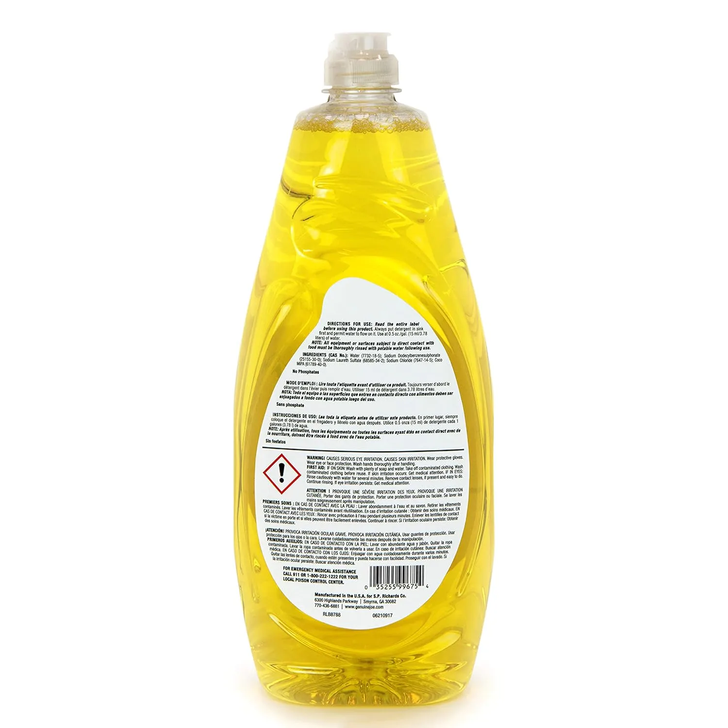 Genuine Joe 99675 Dish Detergent, Pot & Pan, Conc, Lemon, 38 oz, Yellow