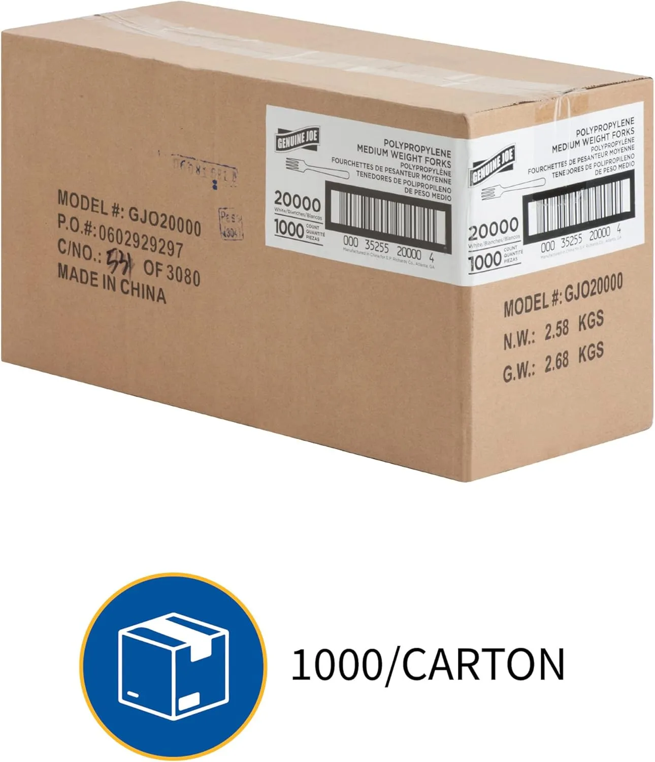 Genuine Joe Medium Weight Plastic Fork, White, 1000 Count