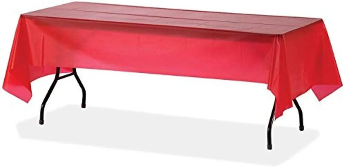Genuine Joe GJO10326 Red Plastic Rectangular Table Cover, 108" Length x 54" Width, Red (Pack of 6)