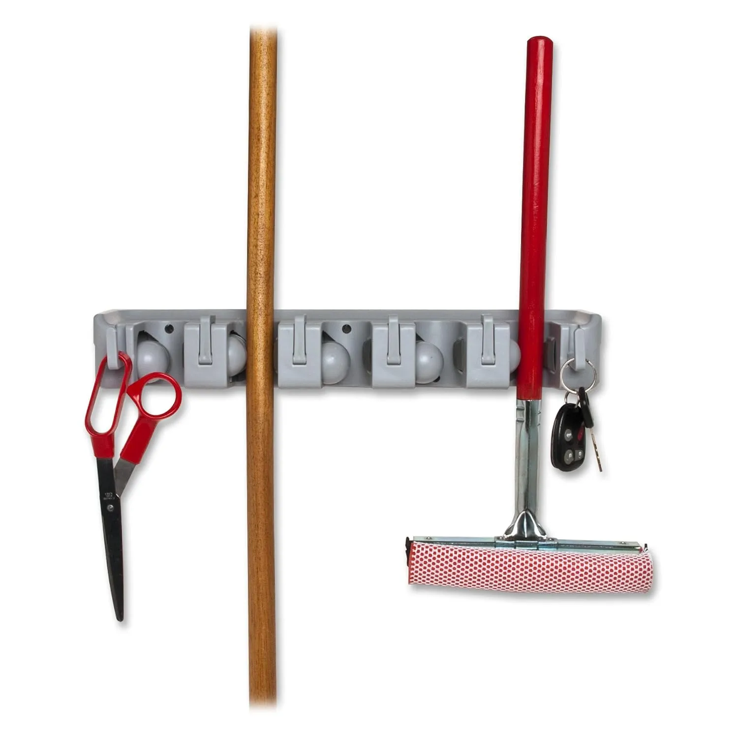 Genuine Joe GJO12504 ABS Plastic Wall Rack Cleaning Organizer with 6 Hook, Gray