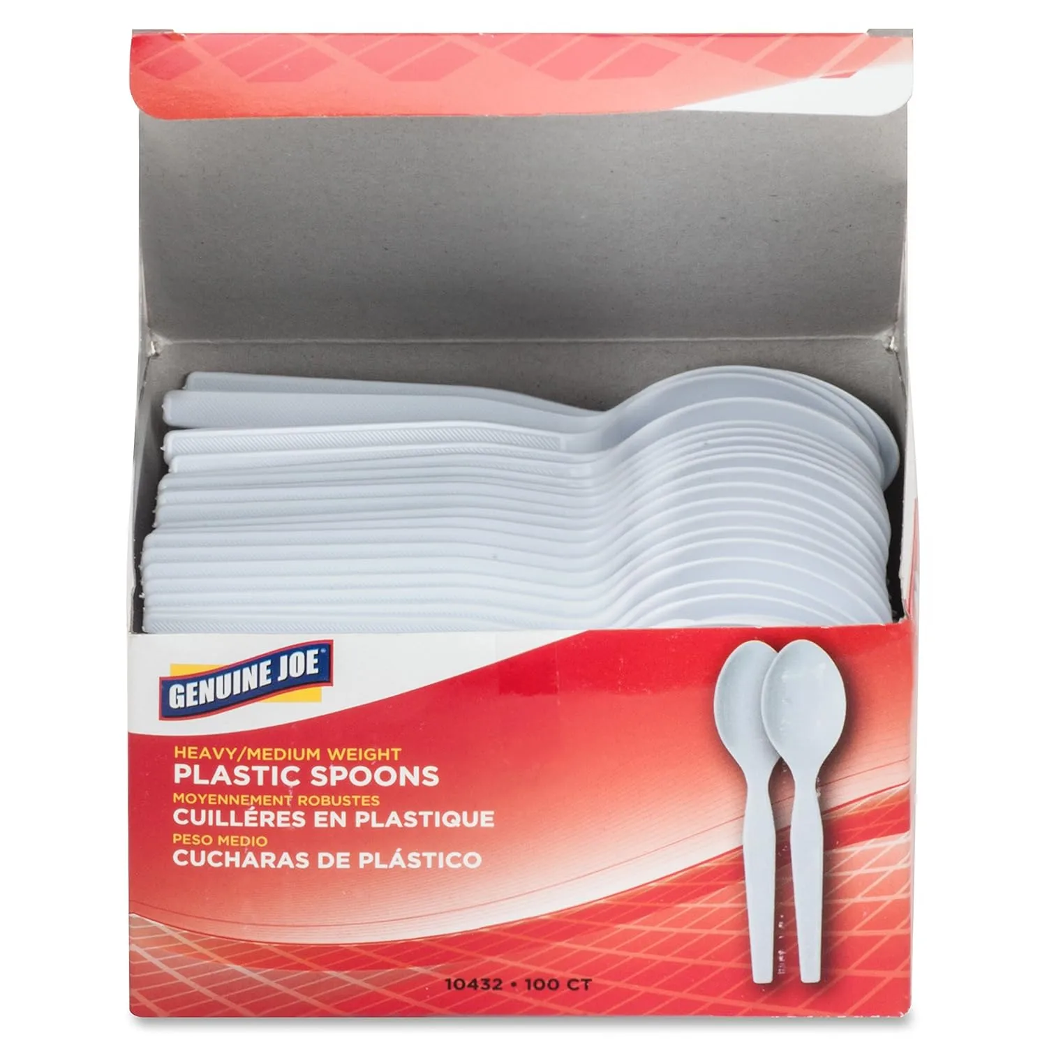 Genuine Joe Heavy/Medium Weight Plastic Spoon, White, 100 Count