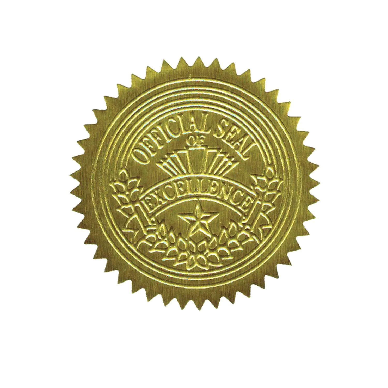 Gold Foil Award Certificate Seals, Embossed Official Seal of Excellence, 2 inch (Set of 100)