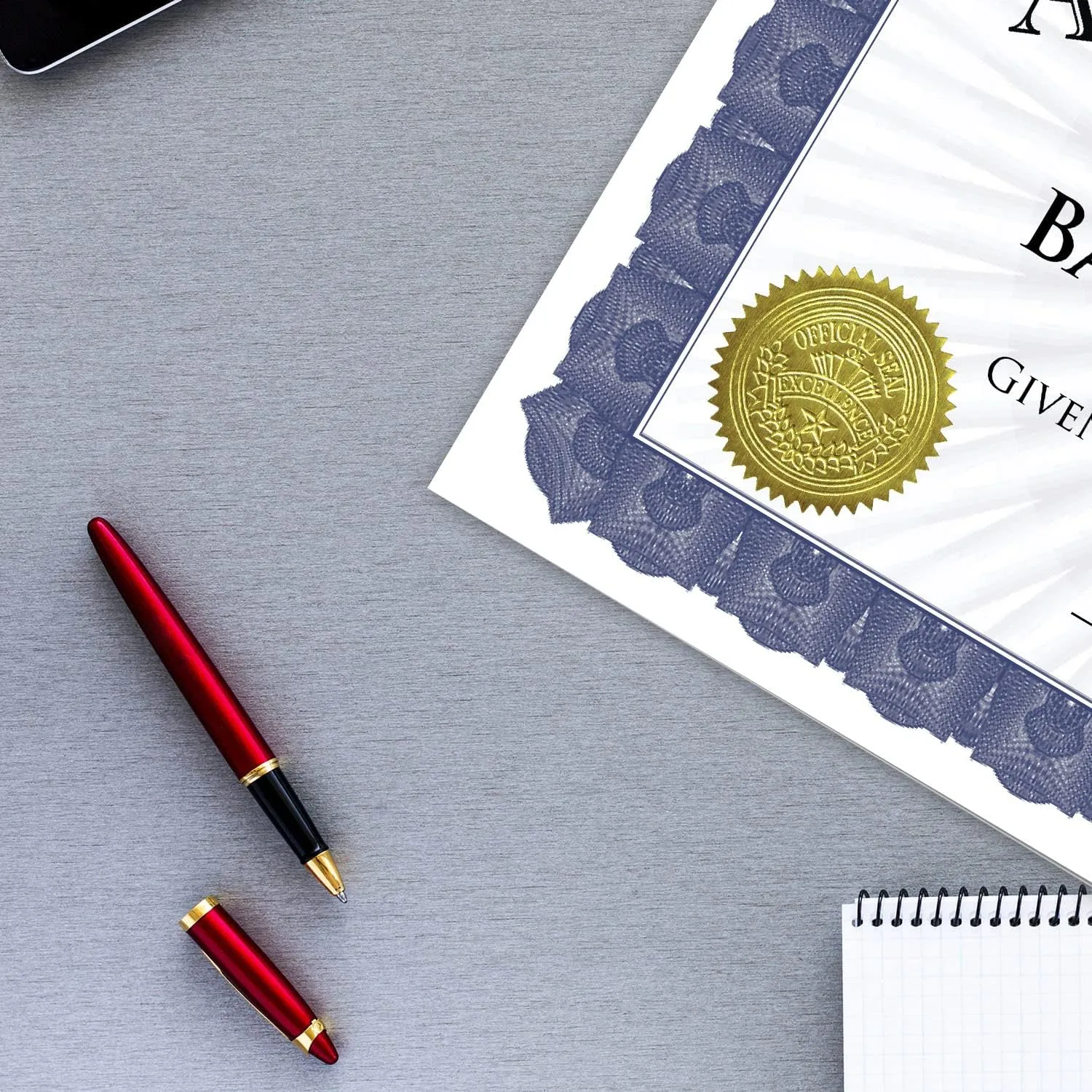 Gold Foil Award Certificate Seals, Embossed Official Seal of Excellence, 2 inch (Set of 100)