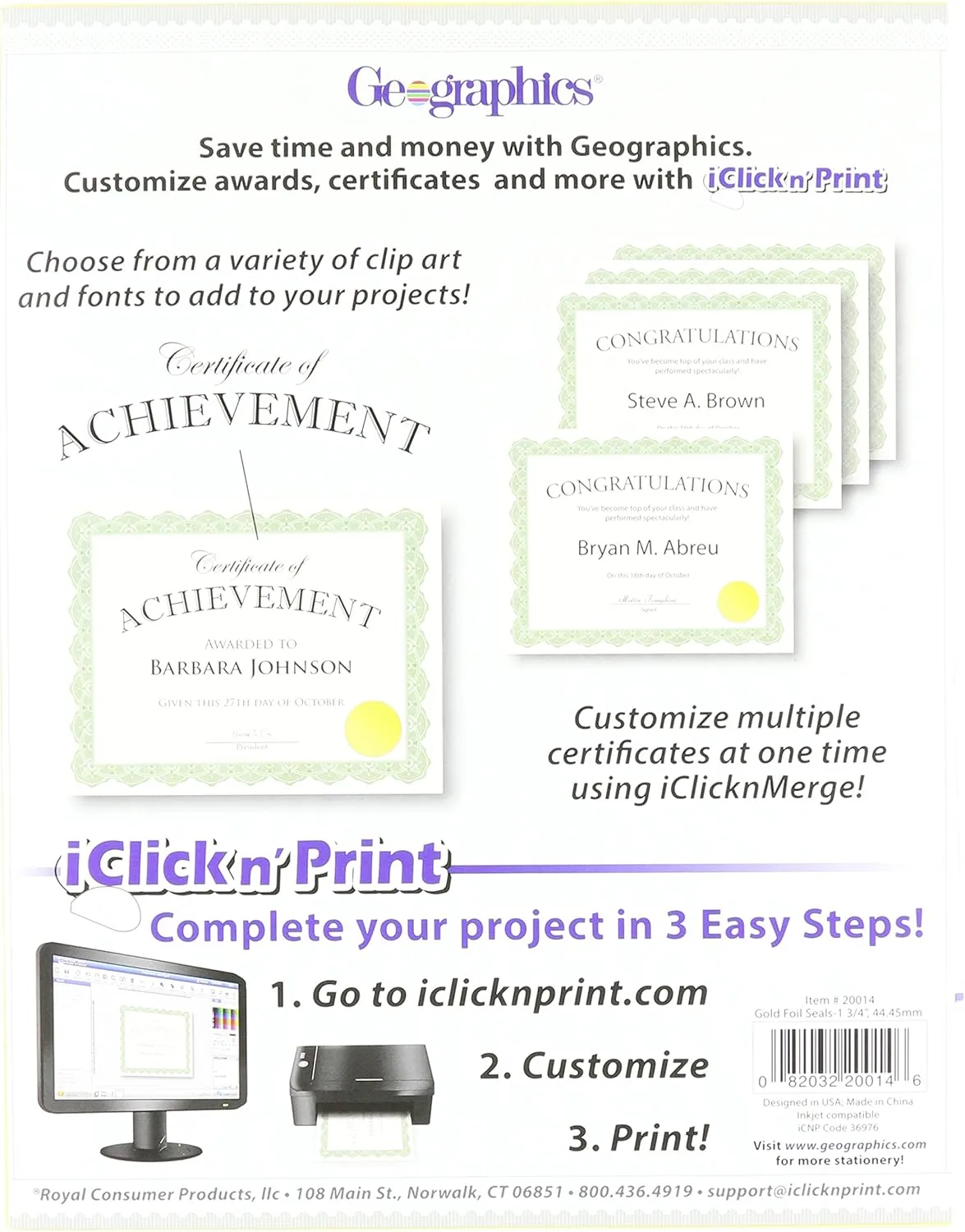 Gold Foil Award Certificate Seals, Embossed Official Seal of Excellence, 2 inch (Set of 100)