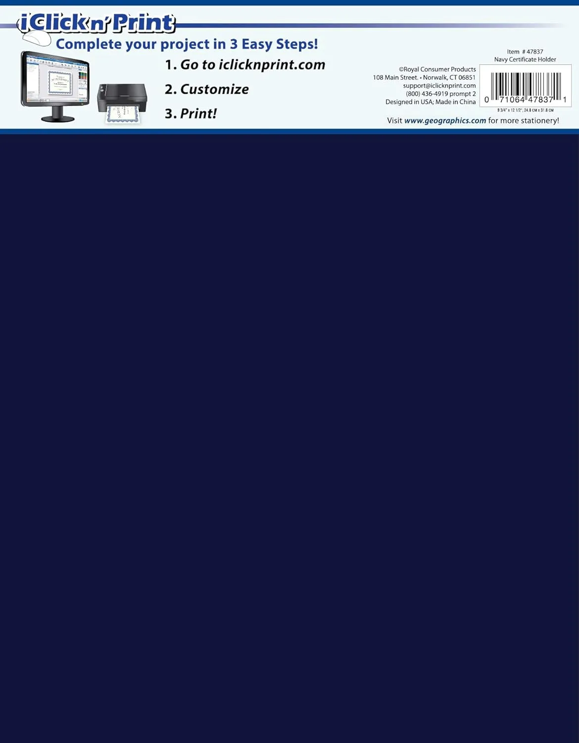 Geographics Tri-Fold Navy Linen Certificate Holders, 9.25 x 12.5 in, 5/Pack