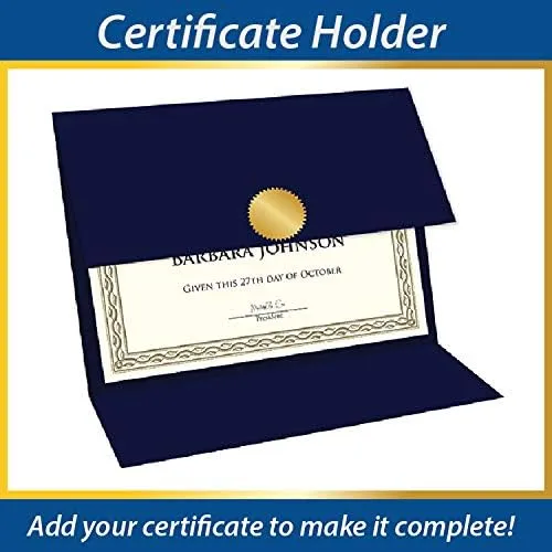 Geographics Tri-Fold Navy Linen Certificate Holders, 9.25 x 12.5 in, 5/Pack