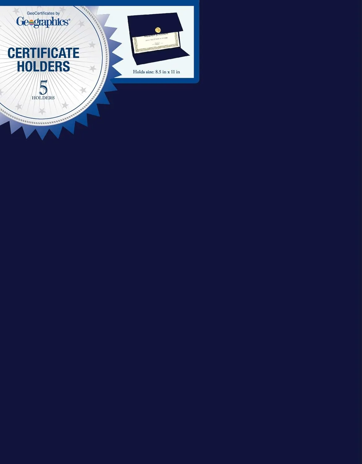 Geographics Tri-Fold Navy Linen Certificate Holders, 9.25 x 12.5 in, 5/Pack