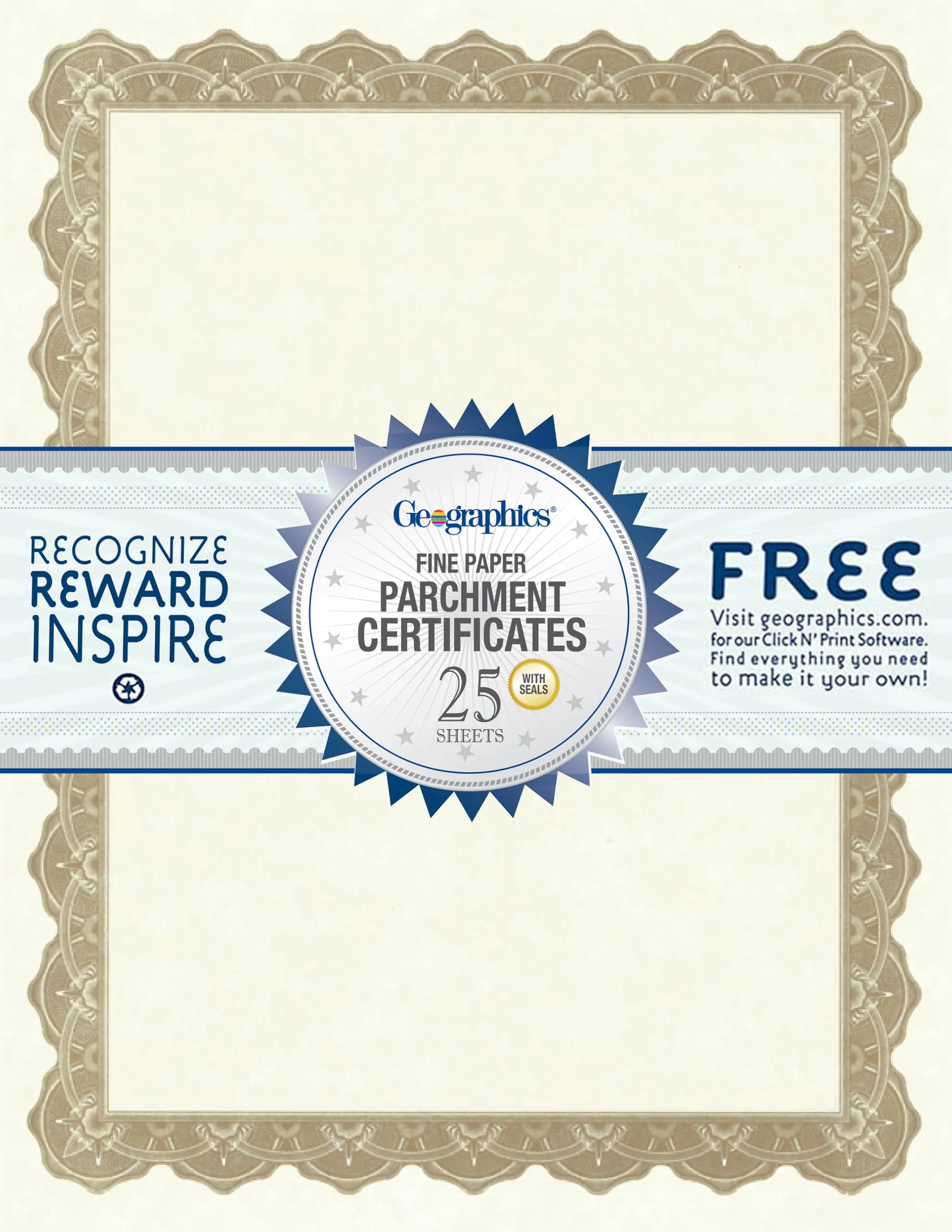 Optima Gold Blank Award Certificate Paper with Gold Foil Seals, 8.5 x 11", Seal 1.75" (Pack of 25)