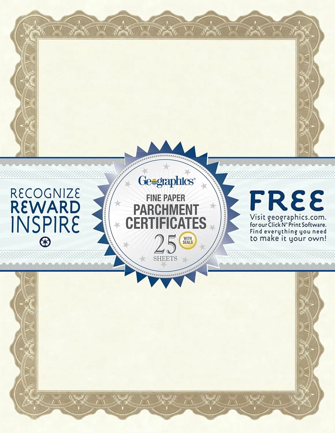 Optima Gold Blank Award Certificate Paper with Gold Foil Seals, 8.5 x 11", Seal 1.75" (Pack of 25)