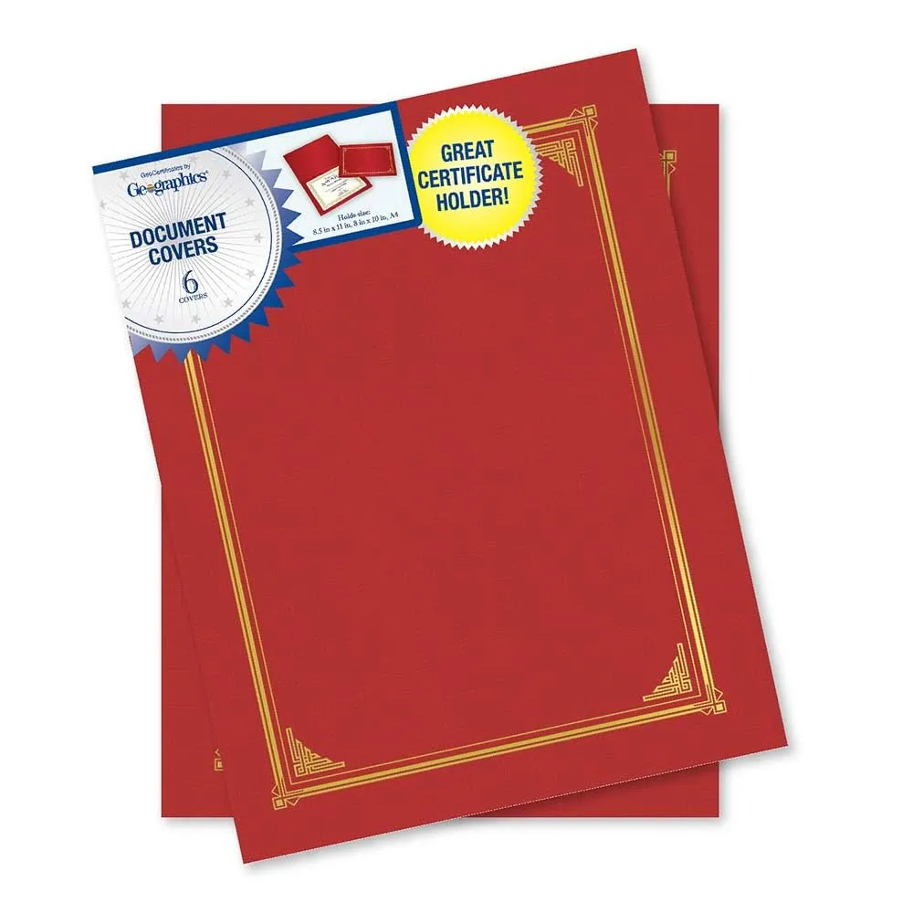 Classic Linen Red Certificate Holders, Gold Foil, 9.75″x12.5″, 6/Pack, 6 Packs/case by Geographics