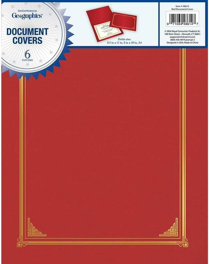 Classic Linen Red Certificate Holders, Gold Foil, 9.75″x12.5″, 6/Pack, 6 Packs/case by Geographics