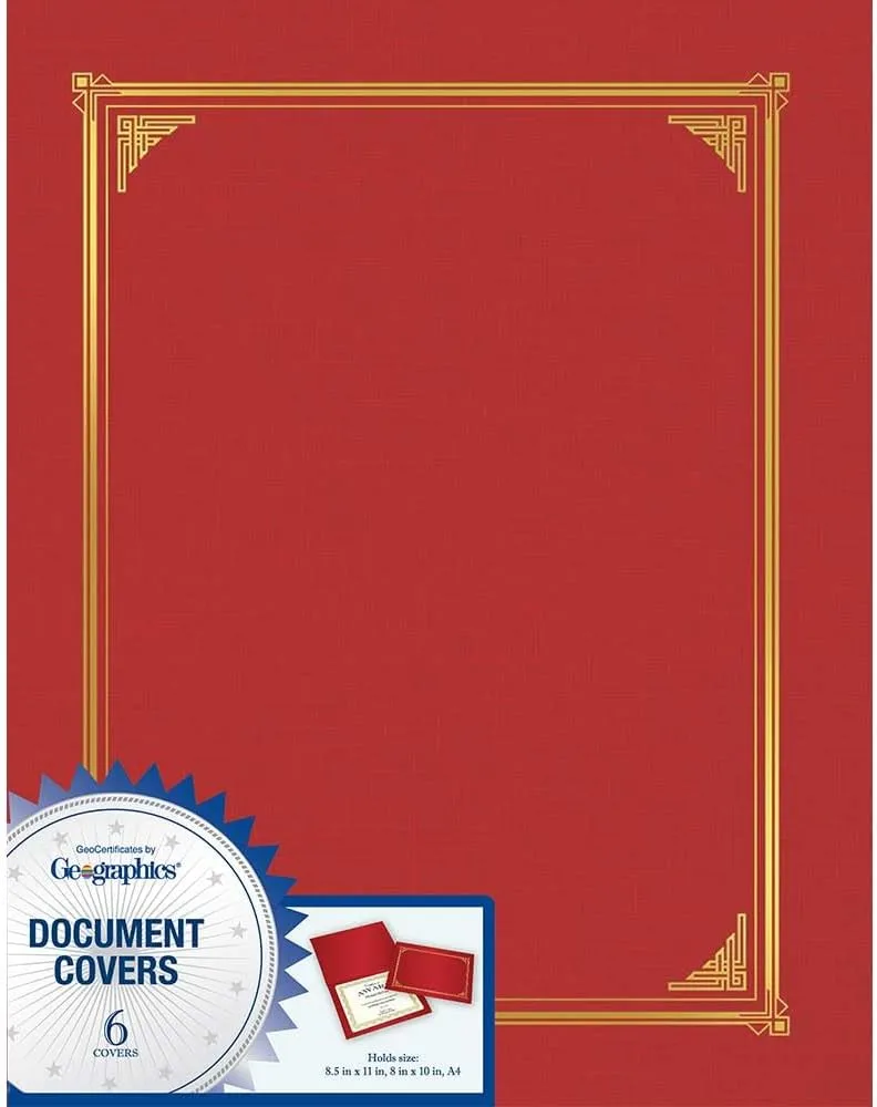 Classic Linen Red Certificate Holders, Gold Foil, 9.75″x12.5″, 6/Pack, 6 Packs/case by Geographics