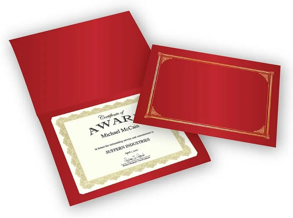 Classic Linen Red Certificate Holders, Gold Foil, 9.75″x12.5″, 6/Pack, 6 Packs/case by Geographics