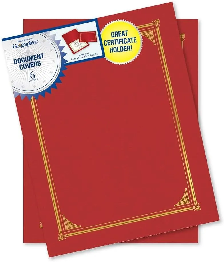 Classic Linen Red Certificate Holders, Gold Foil, 9.75″x12.5″, 6/Pack, 6 Packs/case by Geographics