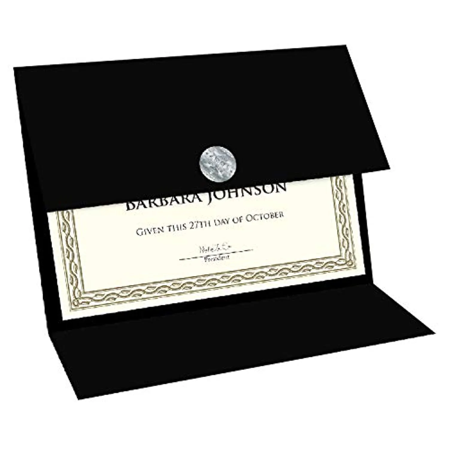 Tri Fold Black Certificate Holder, Linen Texture, 9.25" x 12.5", 5/Pack (47838)