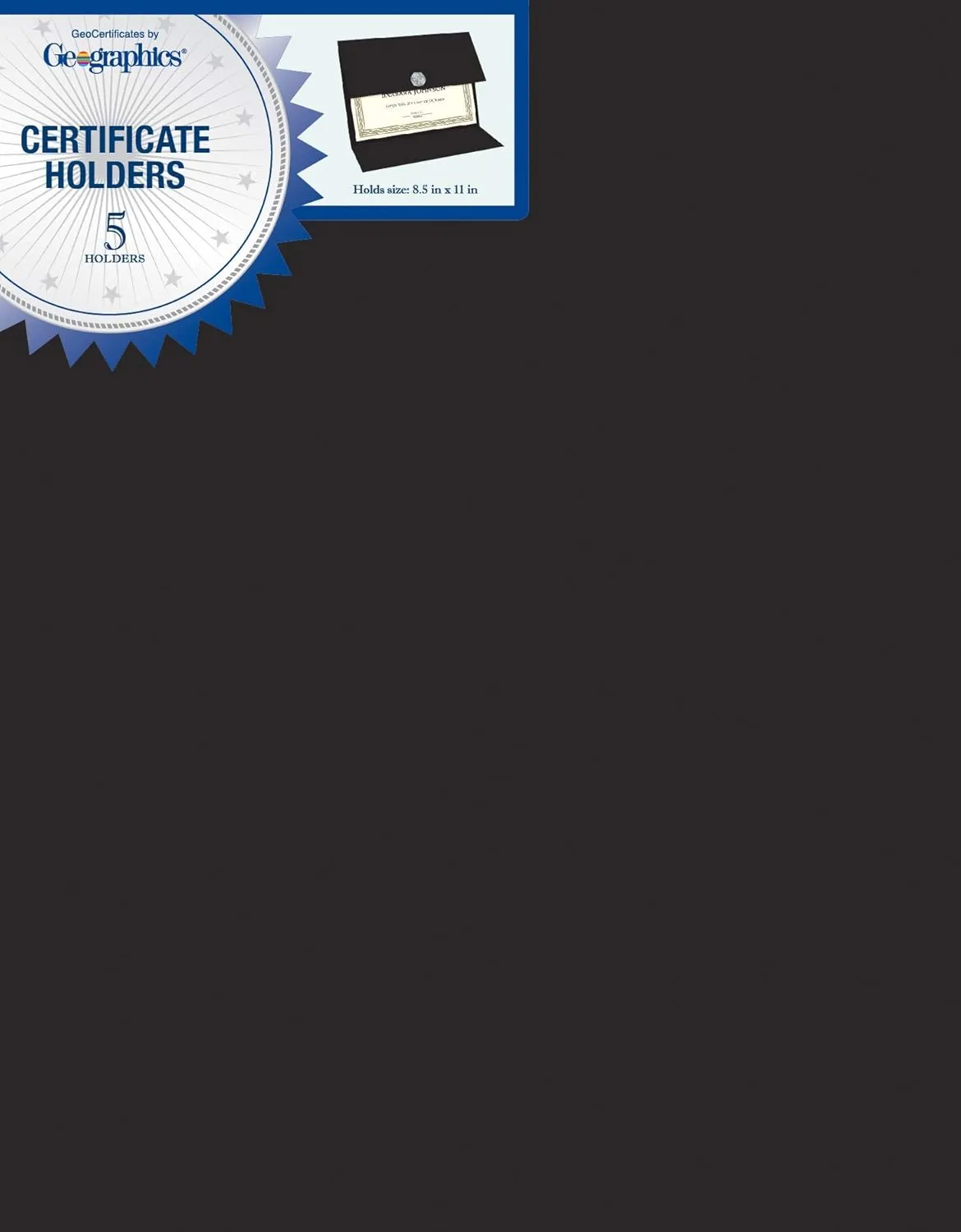 Tri Fold Black Certificate Holder, Linen Texture, 9.25" x 12.5", 5/Pack (47838)