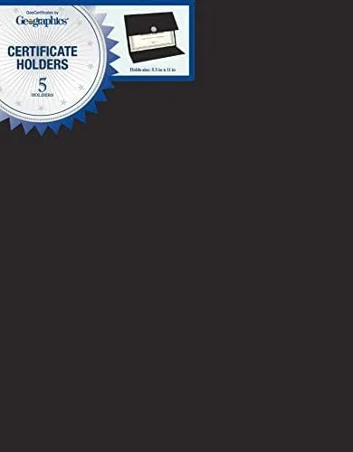Tri Fold Black Certificate Holder, Linen Texture, 9.25" x 12.5", 5/Pack (47838)