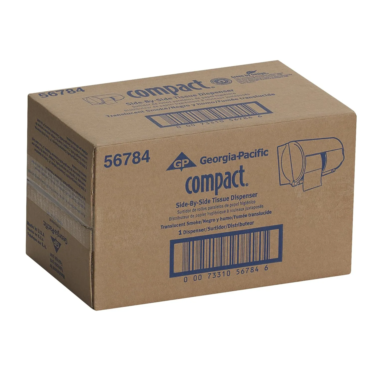 Georgia-Pacific Compact 2-Roll Side-by-Side Coreless High-Capacity Toilet Paper Dispenser, Black, 56784