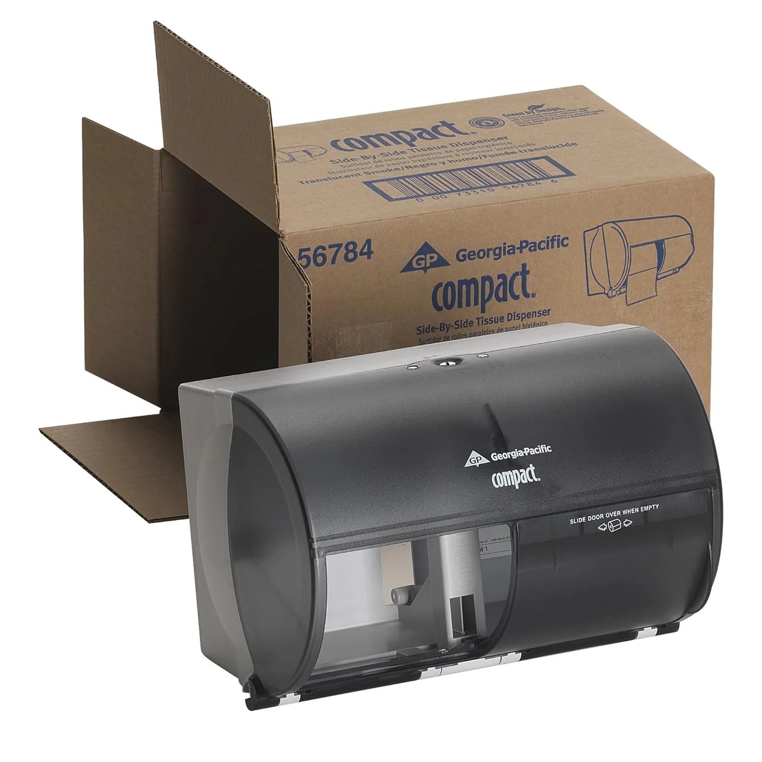 Georgia-Pacific Compact 2-Roll Side-by-Side Coreless High-Capacity Toilet Paper Dispenser, Black, 56784