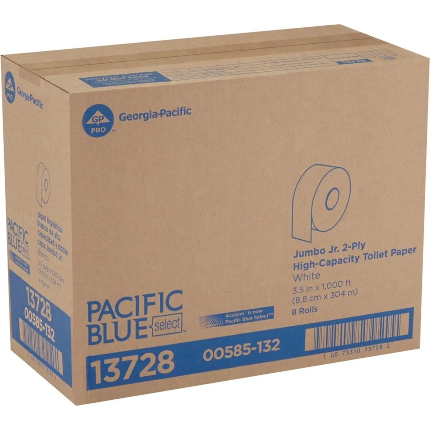 Georgia-Pacific Jumbo Jr. 2-Ply Bathroom Tissue, 1000' Roll, Case Of 8 Rolls