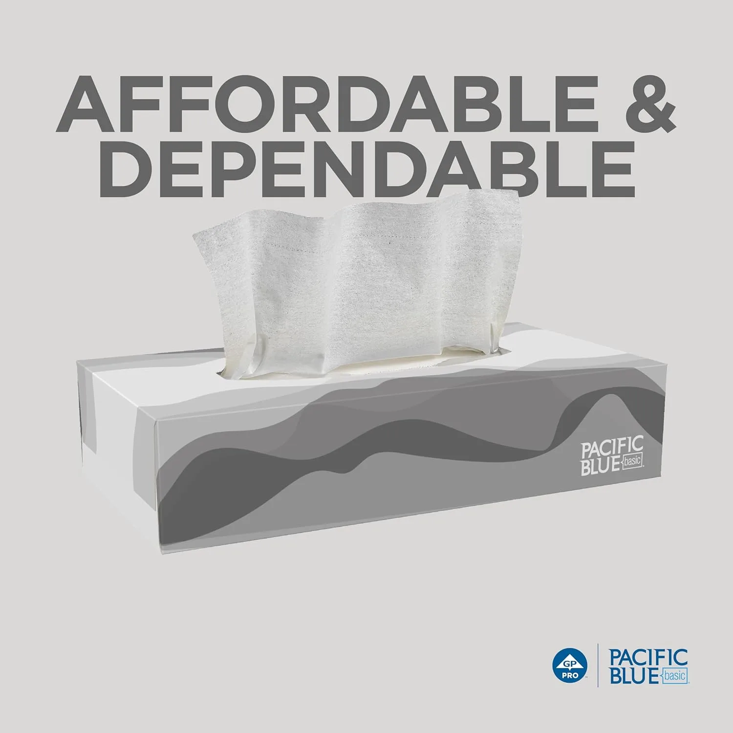 Georgia-Pacific Pacific Blue Basic 2-Ply Facial Tissue (47410), 100 Sheets Per Box, 30 Flat Boxes Per Bulk Case