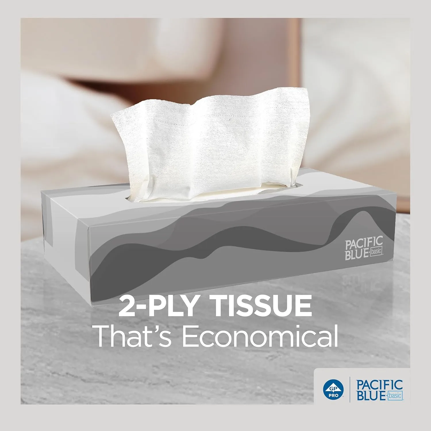 Georgia-Pacific Pacific Blue Basic 2-Ply Facial Tissue (47410), 100 Sheets Per Box, 30 Flat Boxes Per Bulk Case