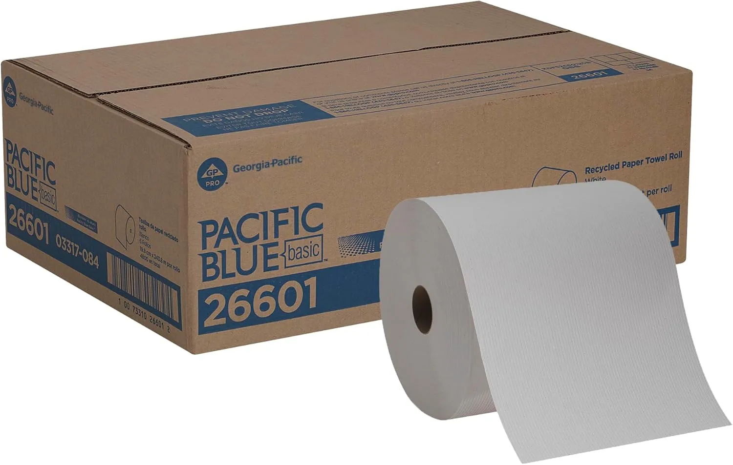Georgia-Pacific Pacific Blue Basic Recycled Paper Towel Rolls, 26601, 800 ft, 6 Rolls/Case