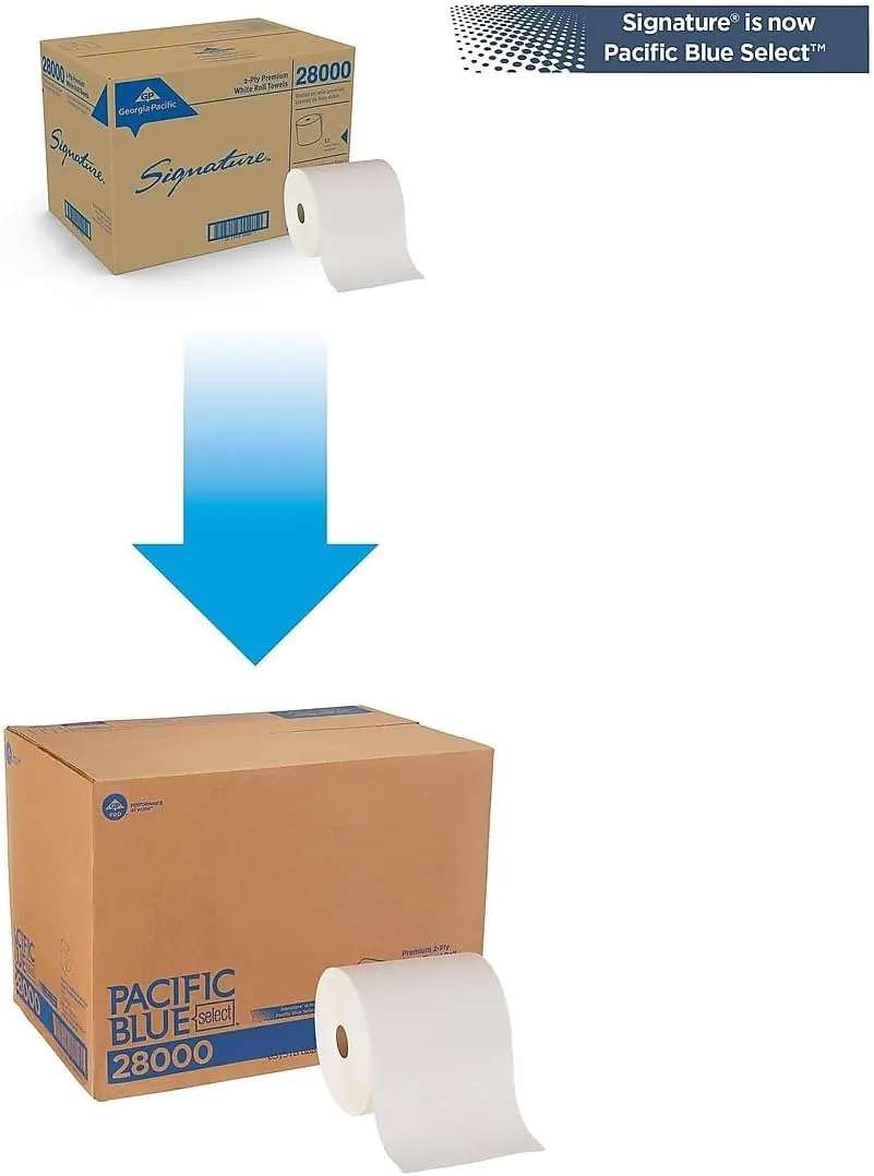Signature 28000 Roll Towels, Non-Perforated, 2-Ply, 7-7/8" x 350 ft, 12 Rolls
