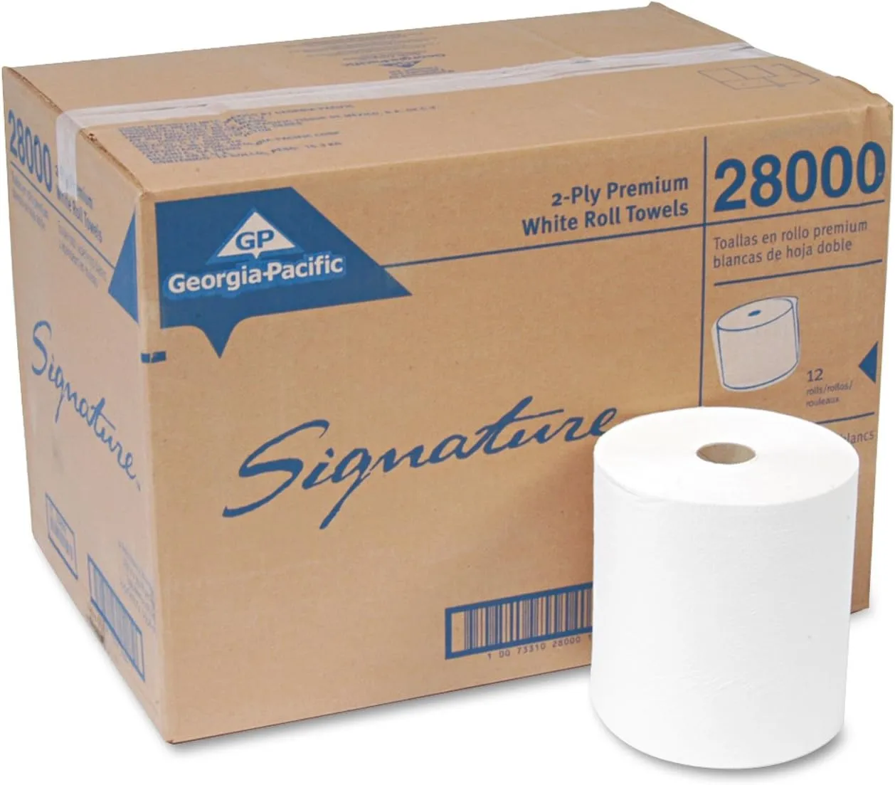 Signature 28000 Roll Towels, Non-Perforated, 2-Ply, 7-7/8" x 350 ft, 12 Rolls