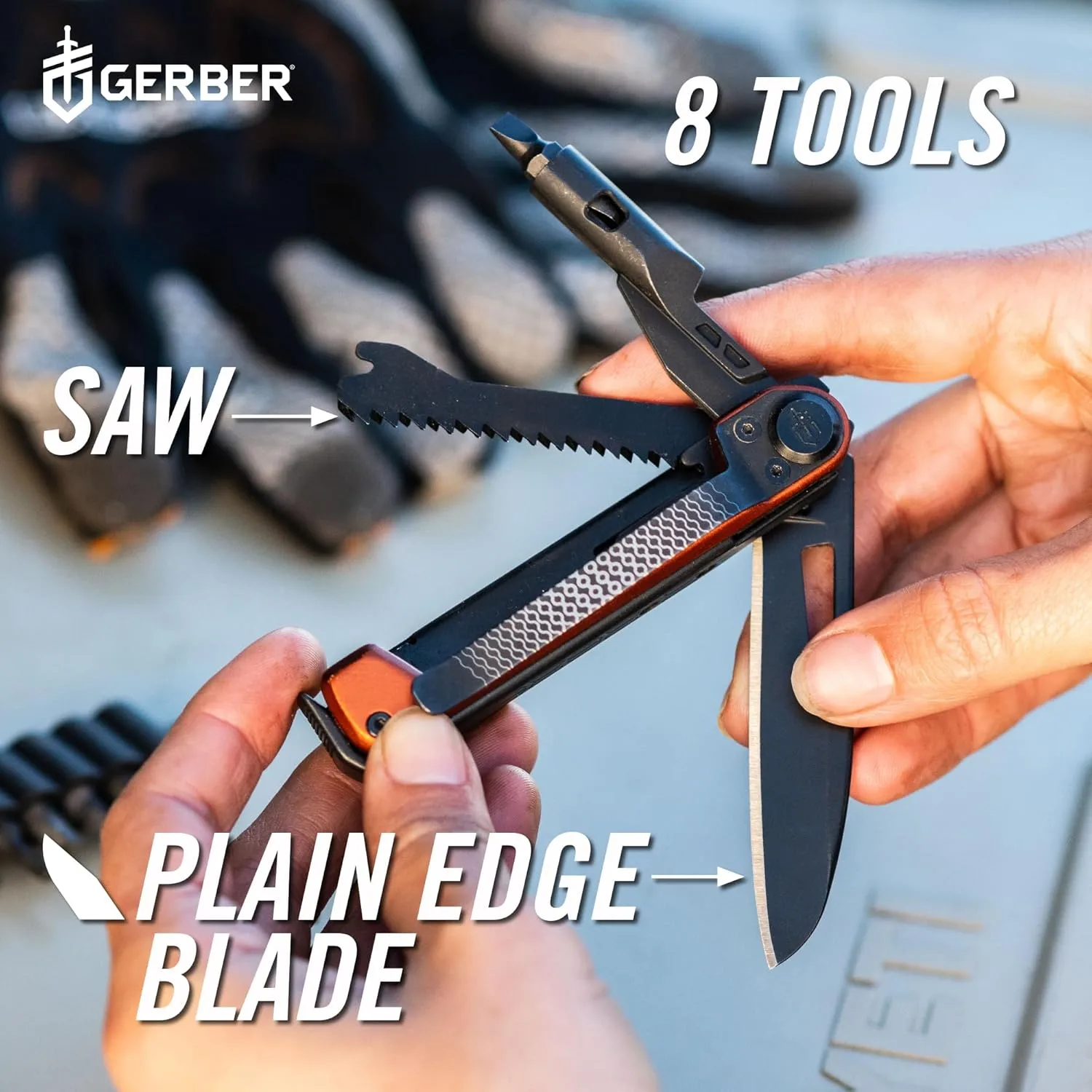 Gerber Gear Armbar Trade 8-in-1 Multi-tool - 2.5" Plain Edge Blade, Pry Bar, Hammer - EDC Gear and Equipment - Burnt Orange