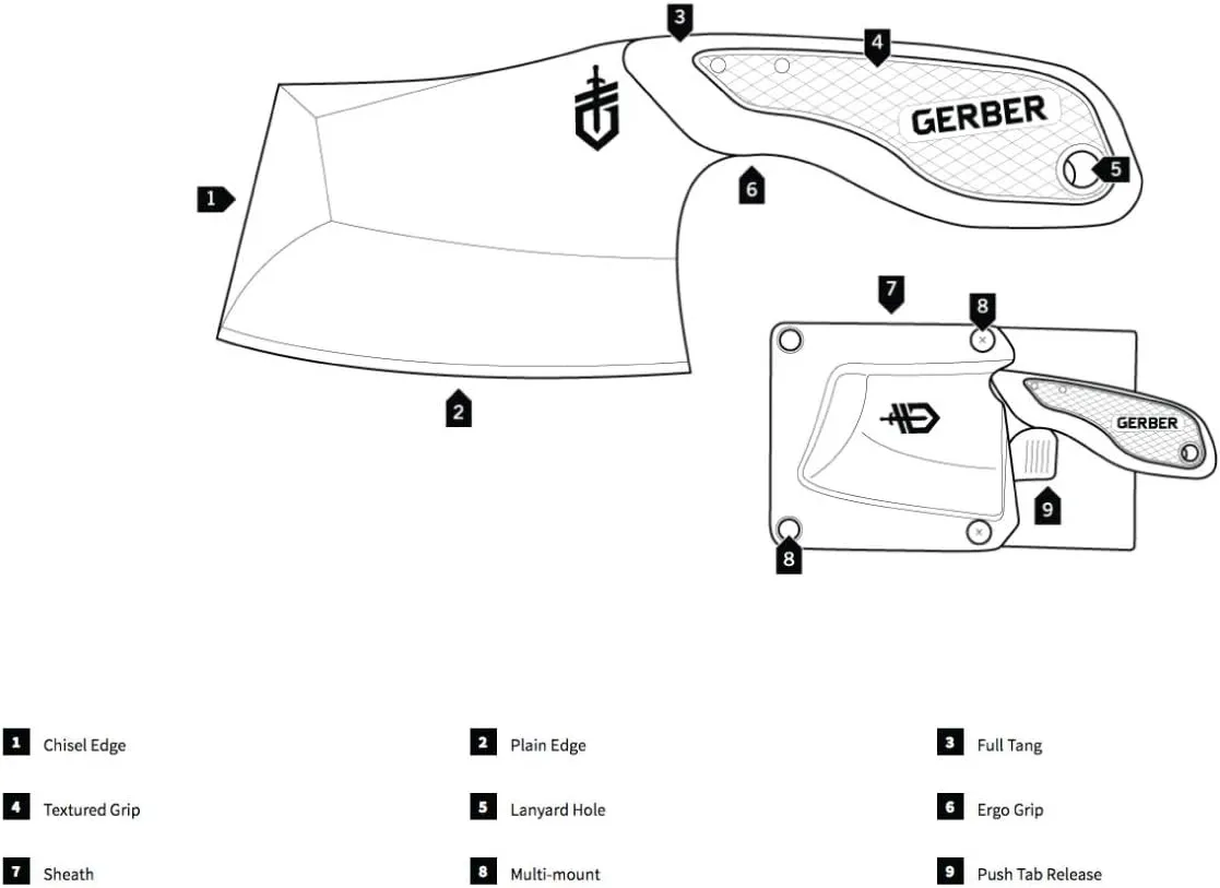Gerber Gear TRI-Tip Mini Cleaver Fixed Blade Knife with Sheath