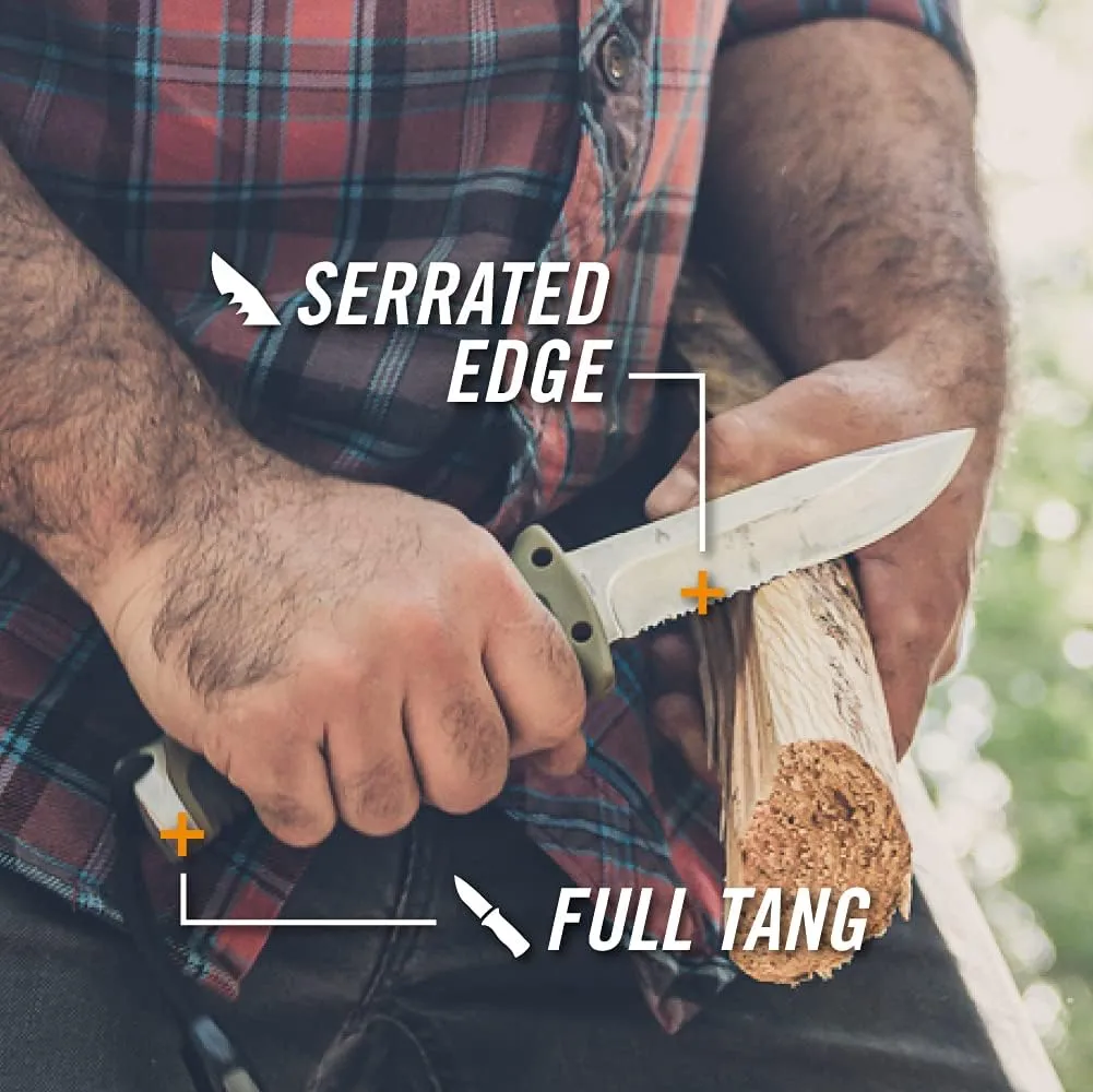 Gerber Gear Ultimate Survival Knife - Fixed Blade Knife with Fire Starter, Sharpener, and Emergency Whistle