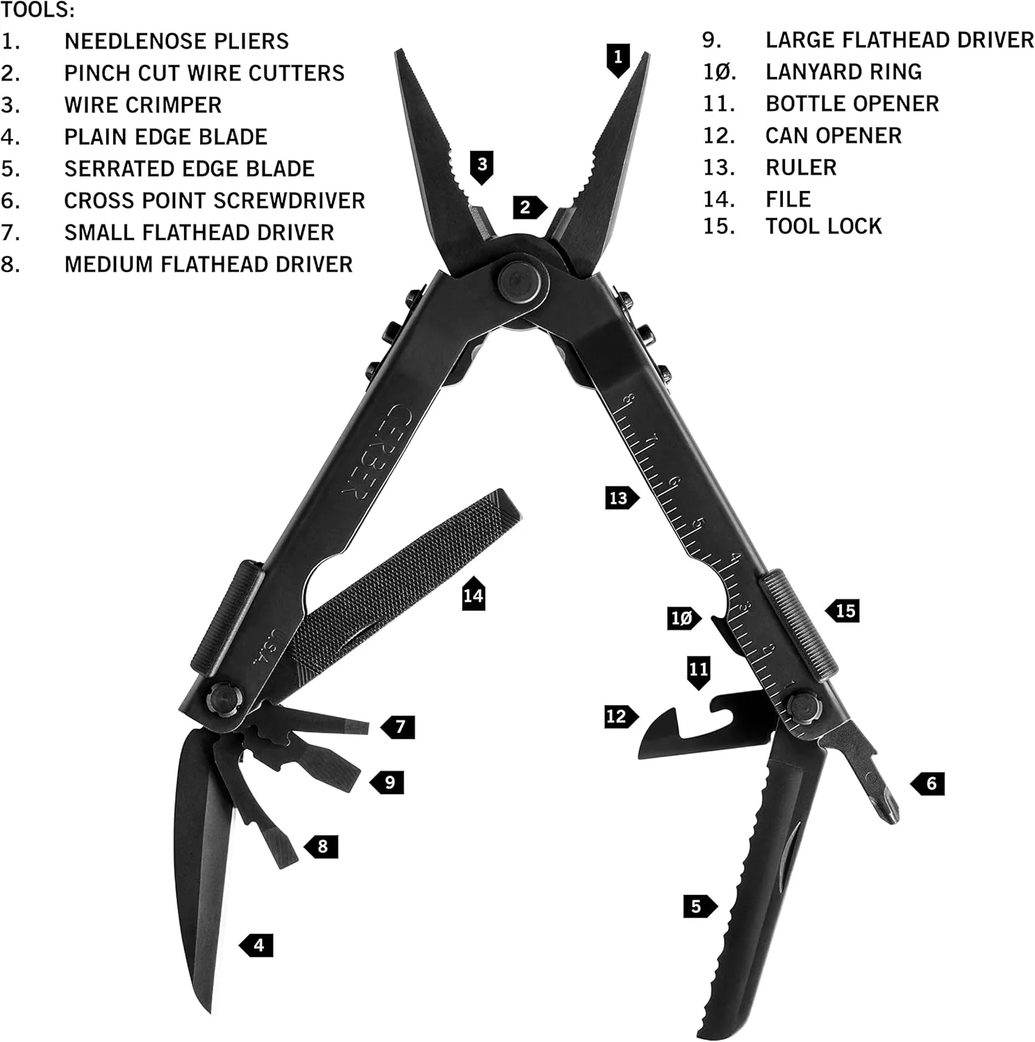 Gerber Gear Multi-Plier 600 Needlenose 14-in-1 Stainless Steel Multi-Tool with Sheath
