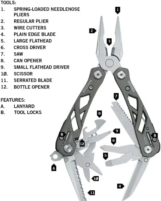 Gerber Gear Suspension 12-in-1 Needle Nose Pliers Multi-tool - Multi-Plier, Wire Cutter