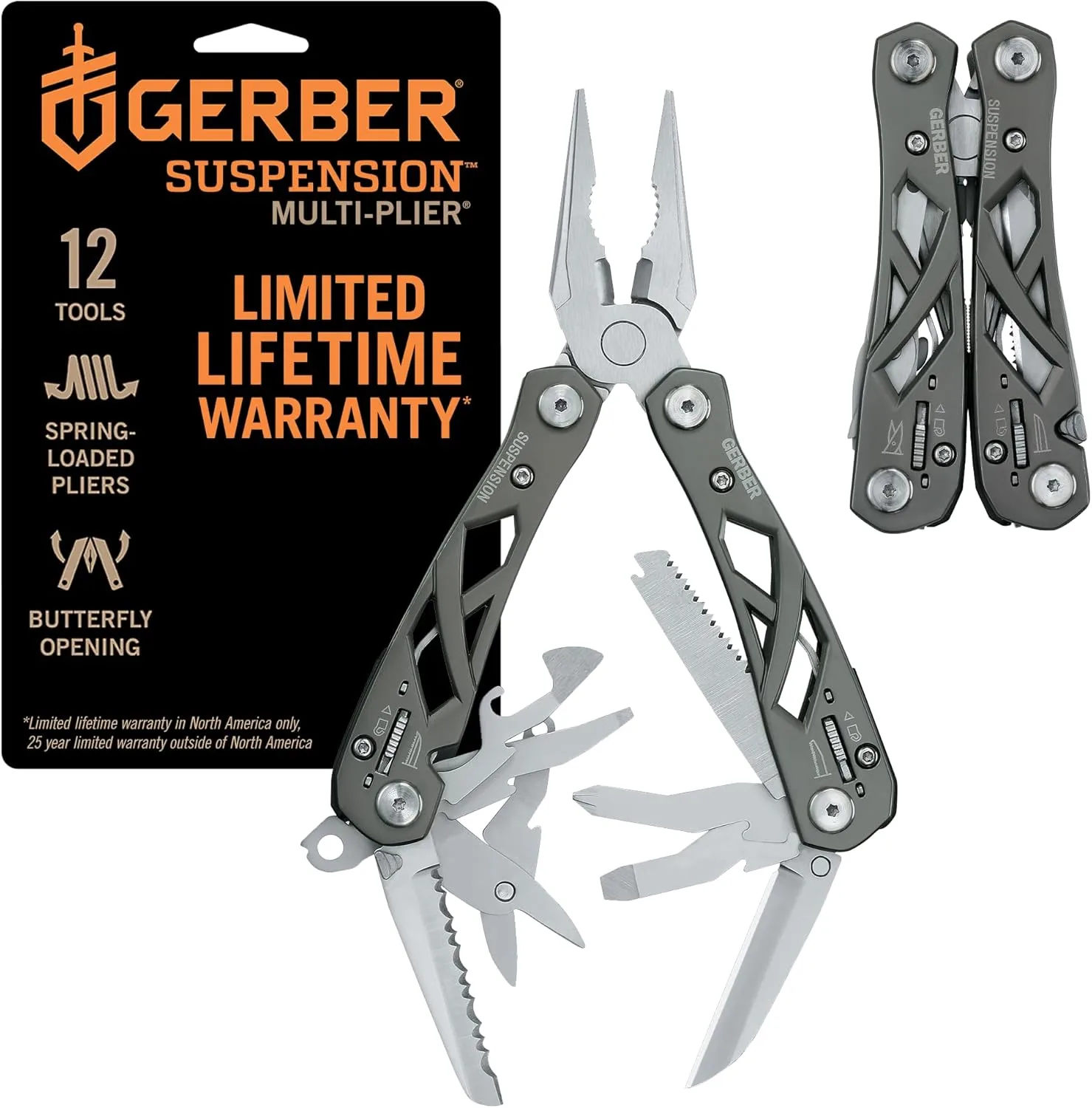 Gerber Gear Suspension 12-in-1 Needle Nose Pliers Multi-tool - Multi-Plier, Wire Cutter
