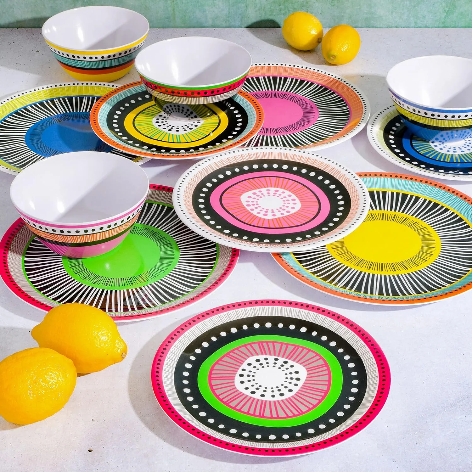 Gibson Home Almira Melamine Dinnerware, Assorted, Service for Four (12pcs) Assorted (Almira) Service for Four (12pcs)