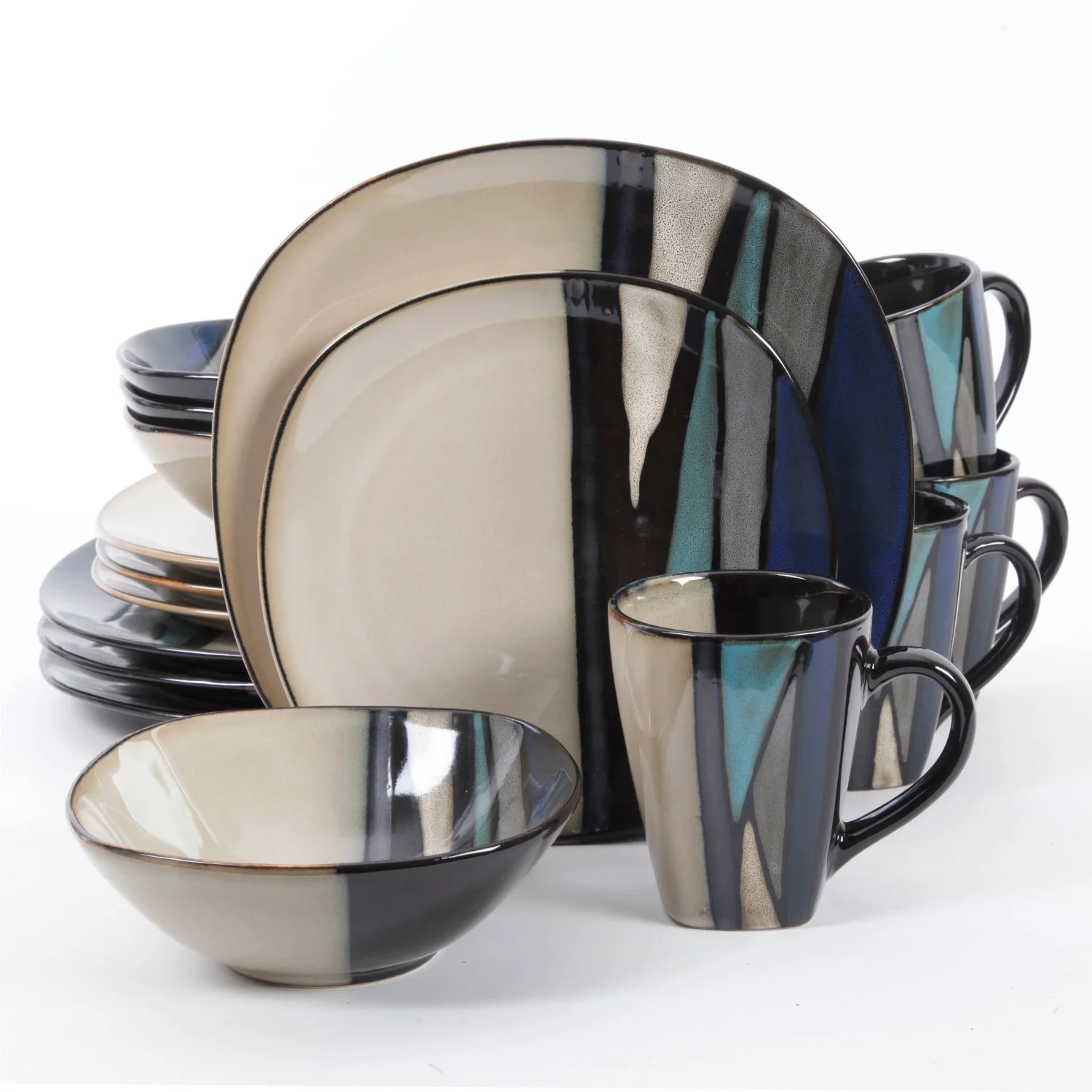 Gibson Elite Althea Reactive Dinnerware Set, Teal, Service for 4 (16pc)