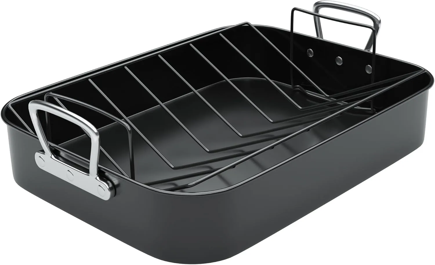 Gibson Home French Roaster 2 Piece Carbon Steel Indoor Oven Baking Roasting Non Stick Turkey Chicken with Roast V Rack, Black