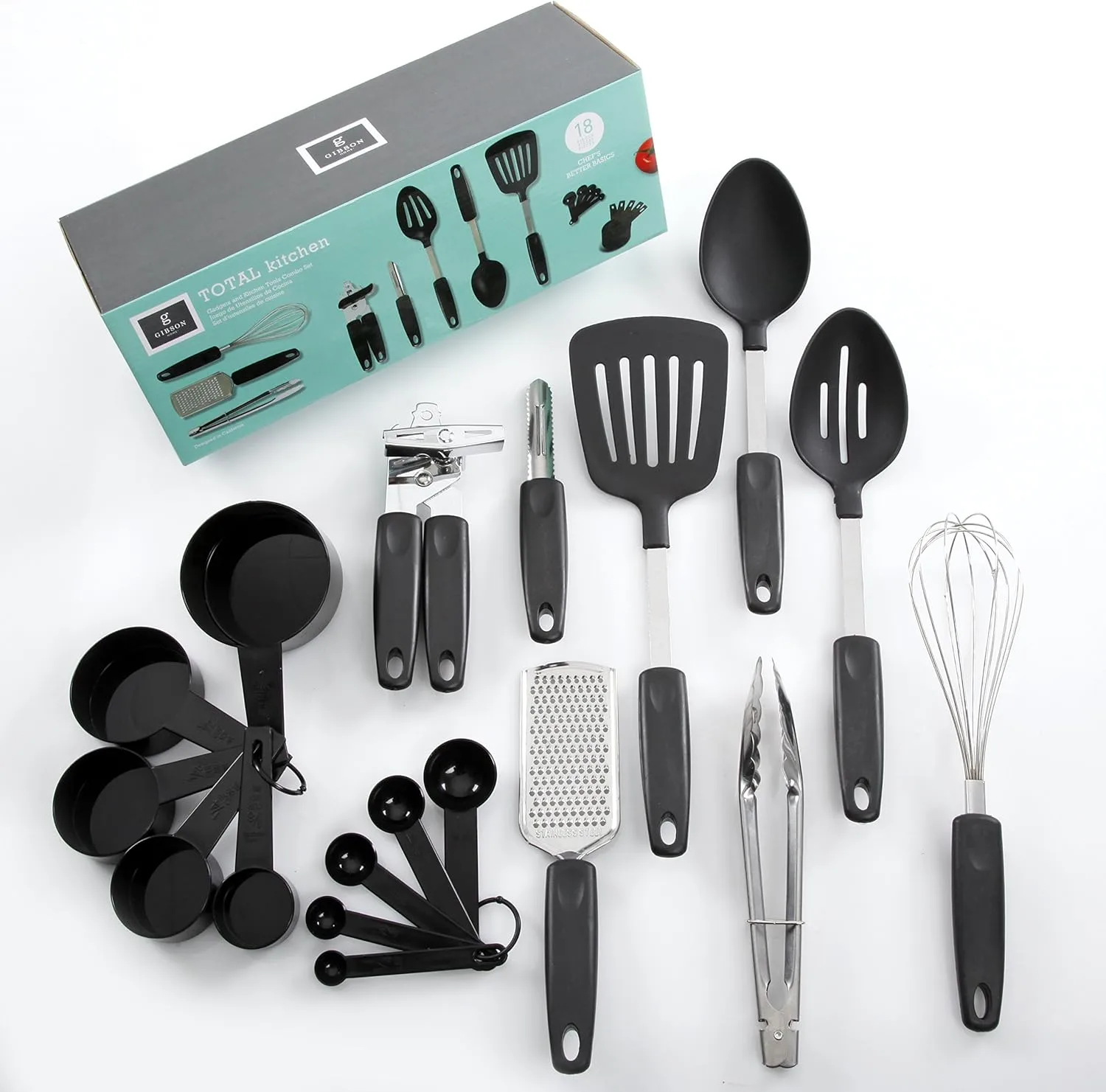 Gibson Home Chefs Better Basics 18 Piece Gadgets & Tools Combo Set, Black