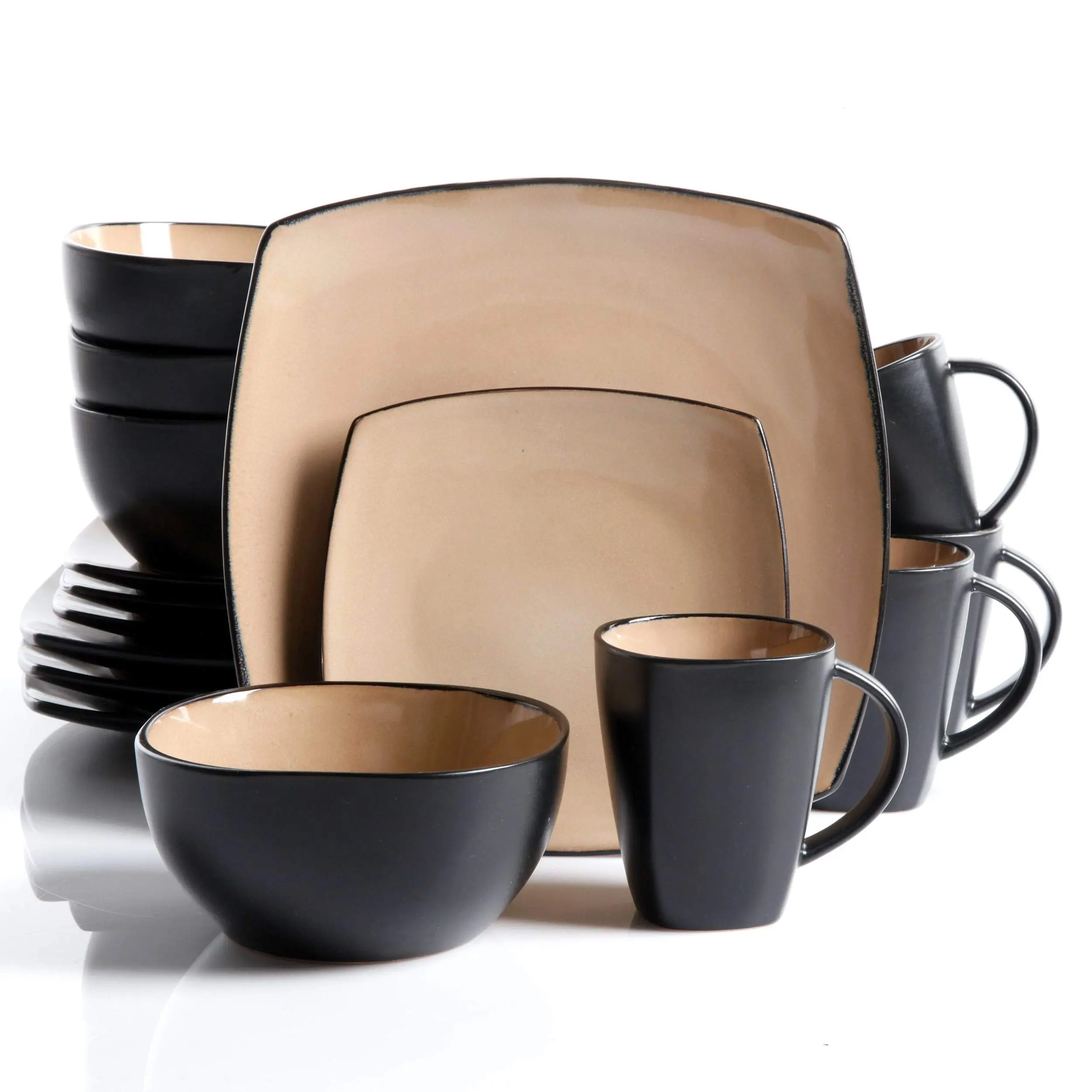 Gibson Elite Soho Lounge 16-Piece Dinnerware Set, Taupe