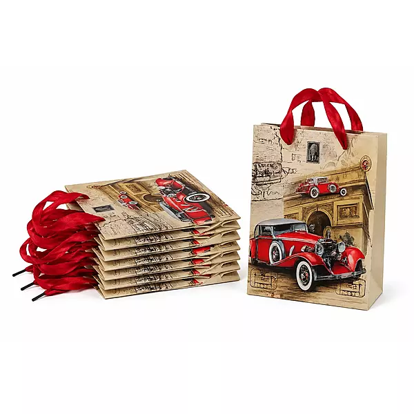 Vintage Red Roadster Paper (130 GSM) Gift Bags - Set of 6 Bags