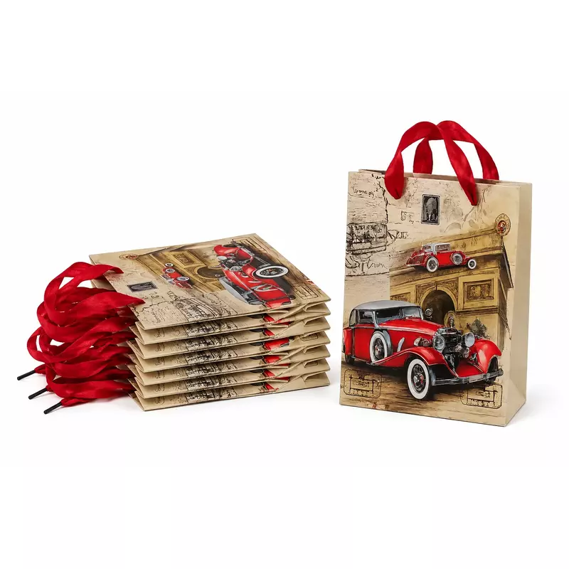 Vintage Red Roadster Paper (130 GSM) Gift Bags - Set of 6 Bags