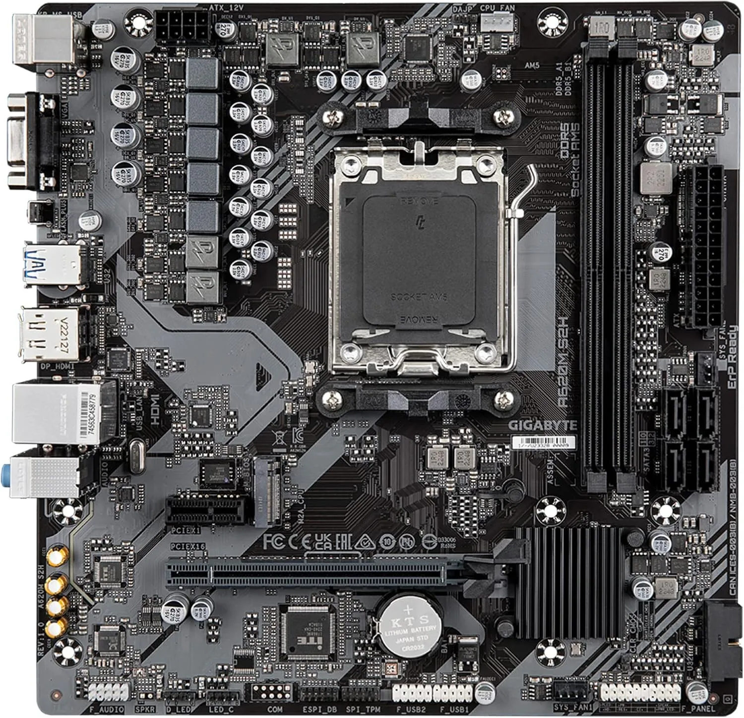 GIGABYTE A620M S2H (AM5/ LGA 1718/ AMD/ A620/ Micro ATX/ 5-Year Warranty/ DDR5/ Single M.2/ PCIe 4.0/ USB 3.2 Gen1/ Realtek 1GbE LAN/Q-Flash Plus/PCIe EZ-Latch/Motherboard)